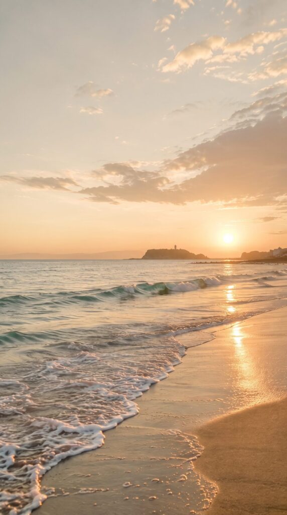 夕暮れの海と波
